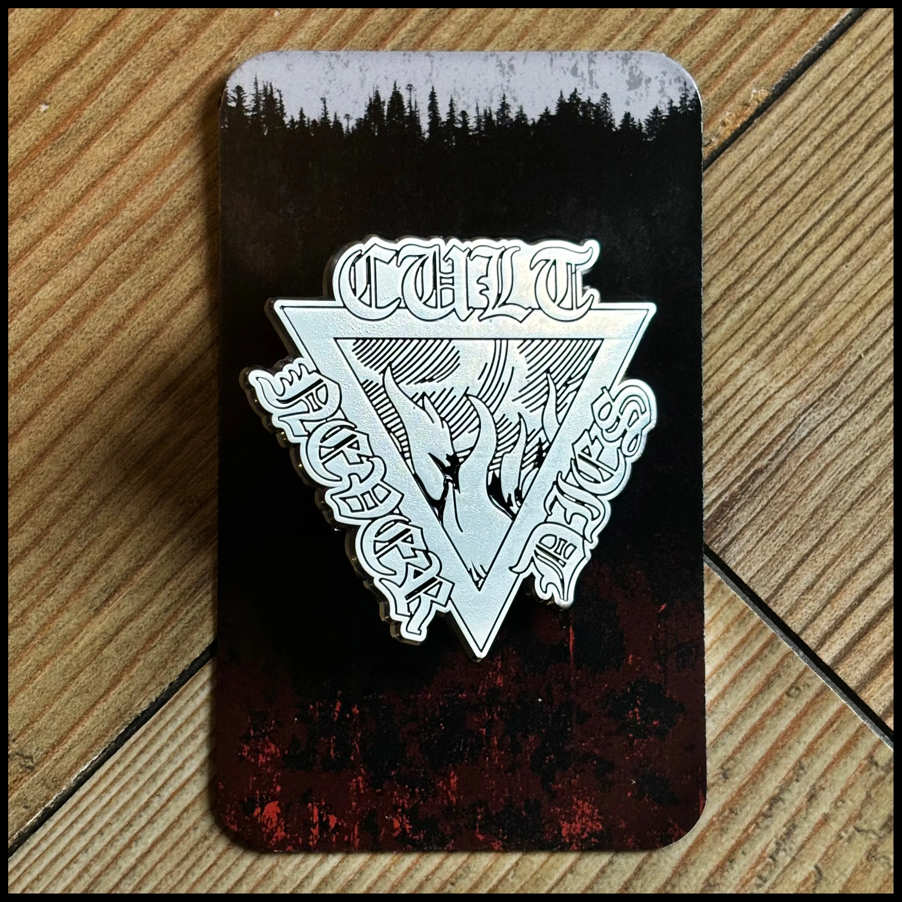 Official CULT NEVER DIES cast metal badge