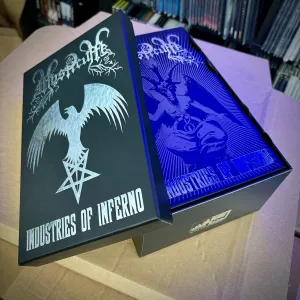 Sale: MYSTICUM: Industries of Inferno (ltd 8 cassette boxset & hardcover book   pendant and chain, patches, flag, posters)